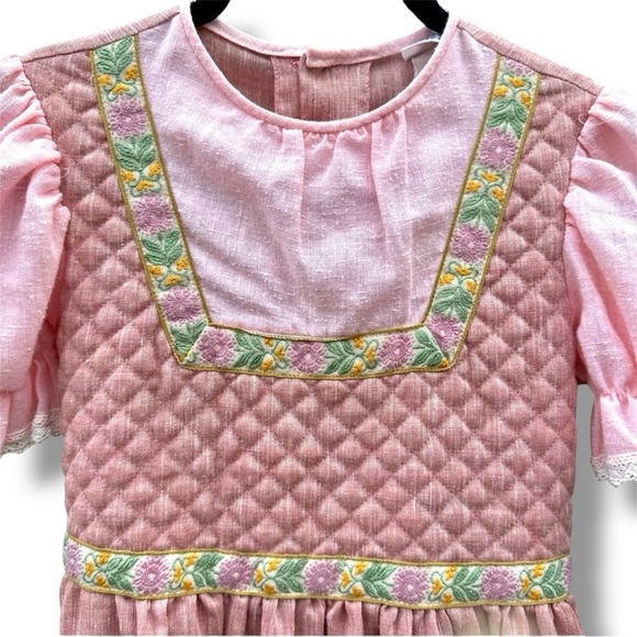 VTG 70s Cinderella Puff Sleeve Waist Tie Pink Long Maxi Dress Up Dress Sz 10 - Picture 6 of 9